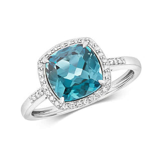 9ct White Gold London Blue Topaz & Diamond Ring