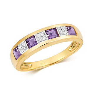 9ct Yellow Gold Amethyst & Diamond Eternity Ring