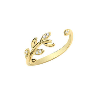 9ct Yellow Gold CZ Open Leaf Ring