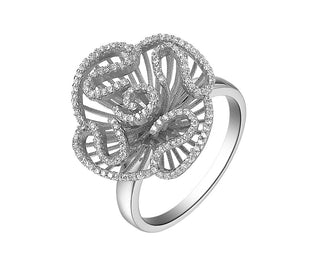 Silver Cascade CZ Rose Statement Stud Ring