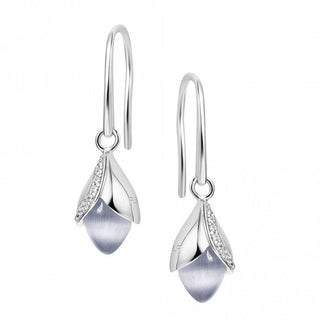 Fei Liu Silver Magnolia Cats Eye Hook Earrings