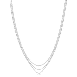 A three-row multi-chain necklace with a silver or gold plated metal type, displayed against a white background.