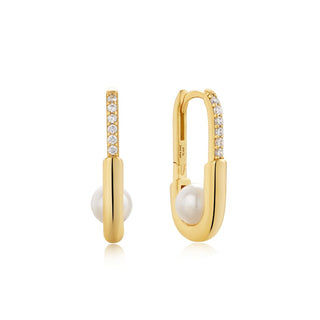 Ania Haie Gold Plated Silver Pearl Interlock Hoop Earrings