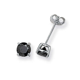 Silver 6mm Black CZ Stud Earrings